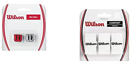 Wilson Tennis Vibration Dampener with Logo for Rackets Pro Feel, Red/Silver, Pack of 2 & Unisex Adult Pro Overgrips, White, NS