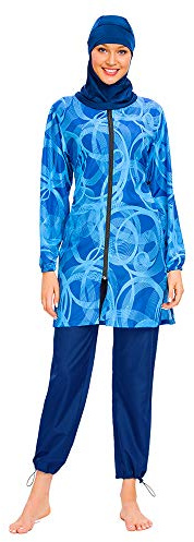 CaptainSwim Women Modest Muslim Swimsuit Full Coverage Swimwear Islamic Hijab Ladies Beachwear Swimming Burkini Swim Suit (Blue, 2XL (UK Size 20-22))