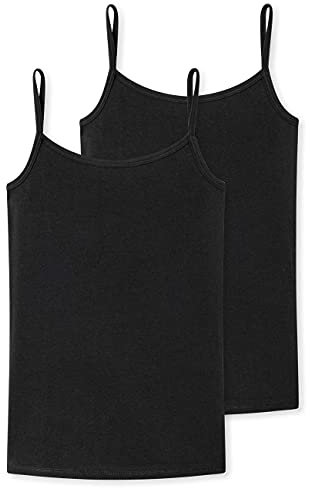 Schiesser Mädchen 2 Pack Unterhemd Mit Spaghetti Träger - 95/5 Organic Bio Baumwolle Größe 140 Bis 176 Unterwäsche, Schwarz_173527, 152 EU
