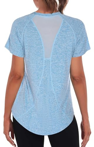 Wayleb Women's Gym Tops Ladies Sports T-Shirt, Workout Yoga Tops for Women, Basic Short Sleeve Tee Shirts,Fitness T Shirt Loose Activewear Blue