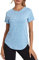 Wayleb Sport Tshirts Damen Locker Sportshirt Kurzarm Funktionsshirt Rundhals Sportlich T-Shirt Back Mesh Atmungsaktives Laufshirt Trainingsshirt Sportoberteile, Hellgrau XL