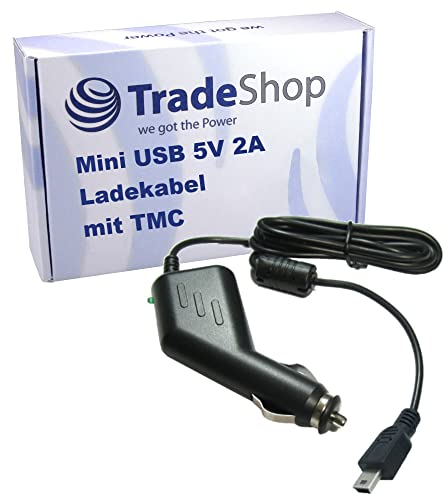 Trade-Shop Mini USB KFZ Ladekabel Ersatz für Tomtom XL IQ Routes Edition XL Live IQ Routes Edition XL Live Style Edition ONE V4 / 5V / 2A mit TMC Antenne