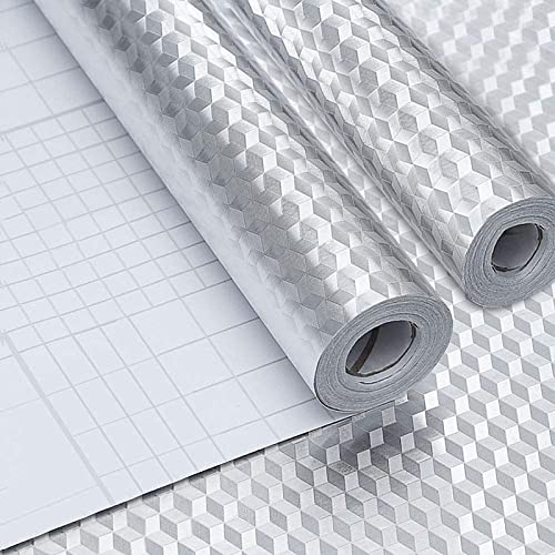 2 Rolls Kitchen Oil Proof Stickers, 40CM X 400CM Heat Resistant Aluminum Foil Wall Sticker, Sticky Back Plastic Roll Kitchen Worktop Covering Vinyl Self Adhesive Wallpaper