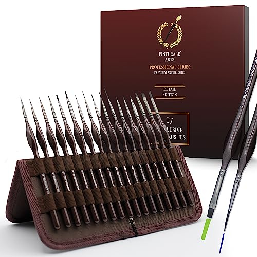 Pinturale Feine Pinsel Set - 17-Teiliges Detailliertes Und Fein Pinselset Malen Inklusive Elegantes Etui | Künstlerpinsel Ideal Für Acrylfarben, Aquarell, Modellbau, Ölfarben, Aquarellpinsel Set