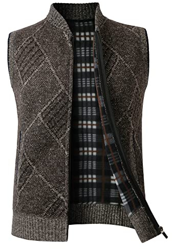 Btmpmcs Hommes Cardigan Veste en Maille Pulls sans Manche Grosse Maille avec Col Droit Automne Hiver Chaud avec Poche Gilet Doublure Polaire Débardeurs Tricoté Chandail