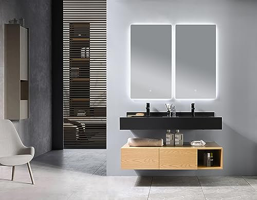 LuxuryBain- Mobile da bagno doppio lavabo, 150 cm, legno e nero, con specchio LED LB-8470-150
