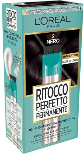L'Oréal Paris Colorazione Ritocco Perfetto Permanente, Copre 100% della Ricrescita, In Soli 10 minuti, Fino a 4 Settimane, Colore: Nero