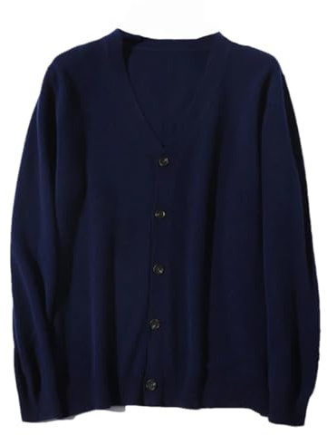 Cardigan in Cashmere Uomo Maglione Lavorato a Maglia Primavera Autunno Tinta Unita con Scollo a V Casual Giacca da Esterno Top, blu navy, XXL