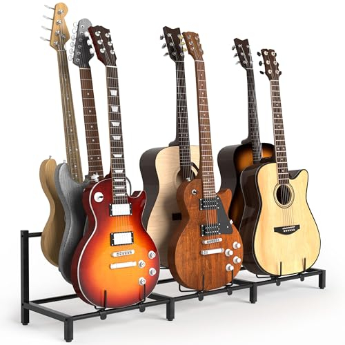 Bikoney Gitarrenständer 7-Halterung für Akustik-, E-Gitarre, Bass, Gitarren Zubehör Gitarrenständer E-gitarre Gitarre Zubehör Geschenke für Männer, Gitarrenständer Halter Boden Display für Heimstudio