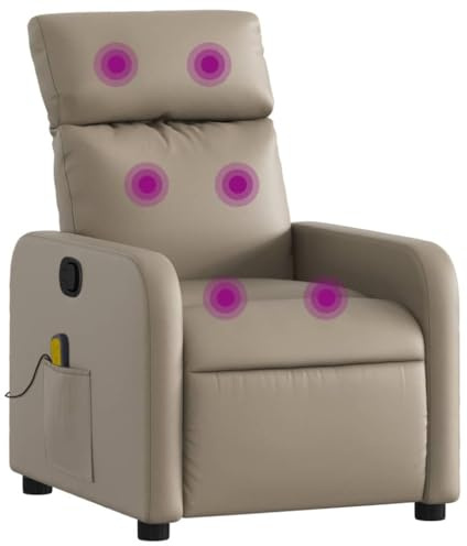 vidaXL Sillón de Masaje Reclinable, Silla con Respaldo Reposabrazos, Butaca de Relax Descanso TV, Asiento para Casa, Cuero Sintético Color Capuchino