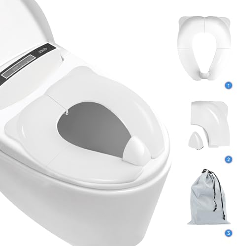 Adaptador WC Niños Blanco, Reductor WC Niños, WC Portatil Niños, Reductor de Inodoro para Viajes y Entrenamiento de Baño, Potty Training Seat para Niños y Niñas, WC Niños con bolsa de almacenamiento