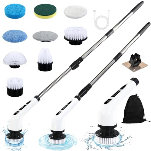 PQETBV Elektrische Reinigungsbürste, Schnurlose Reinigungsbürste mit 9-Reinigungsköpfen, geeignet für verstellbare Reinigungsbürste in Badezimmern, Küchen, Böden und Autos