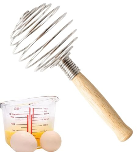 Fouet de Cuisine pour Mélange, Fouet | Fouet de Cuisine Mélangeur de Pâte - Fouet Spiral Fouet Acier Inoxydable, Manche en Bois Batteur à Main Fouet Ustensiles de Cuisine