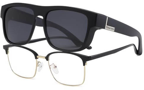 Long Keeper Polarised Over-Glasses Sunglasses Mens Womens Anti Glare Driving Fishing Fit Over Sunglasses Square Wrap Around UV Protection (Black (Silver Label) Frame/Dark Grey Lens)