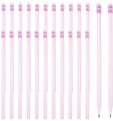 PATIKIL Runda pennor, 24 st triangel HB grafitpennor träpennor med suddgummi för klassrum kontor skrift ritningsmaterial, lila