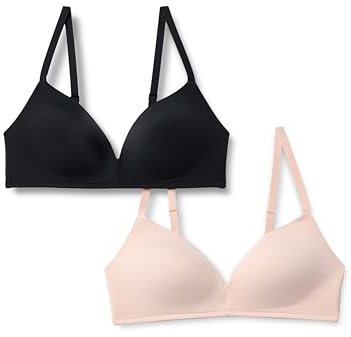 Amazon Essentials Bralette con Scollo Profondo, Imbottita, senza Ferretto, in Microfibra Ultra Liscia, Elasticizzato in 4 direzioni Donna, Pacco da 2, Nero/Petalo Chiaro, 2B
