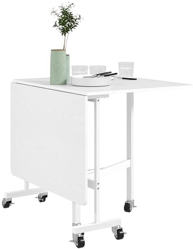 HOMCOM Mesa Plegable de Comedor para 4-6 Personas Mesa de Comedor Plegable con Ruedas y Alas Abatibles Mesa Abatible para Cocina Salón 120x80x73 cm Blanco
