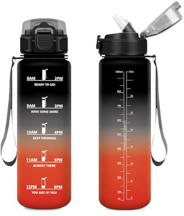 Gourde Sport 1L, Bouteille d'eau Motivante avec Marquages de Temps, Gourde avec Paille, Facile à Transporter, Étanche et Réutilisable, Bouteille pour Randonnée, Camping, Bureau, Extérieur, Yoga