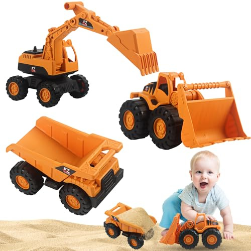 Phlognfy Juguete de Arena Excavadora Arenero, 3pcs Niños Excavadora Juguete Conjunto, con Volquete Camión Excavadora Cargador Frontal, para Niña Niño Verano Playa Jugue-te