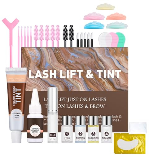 Lash Lift Kit - Lash Lift and Tint Kit - Eyelash Perming Kit - Eyelash Curling Lash Extension Set - Semi-Permanent Curling Lifting Perming Wave - Suitable for DIY at Home - All Tools Included (Dark)
