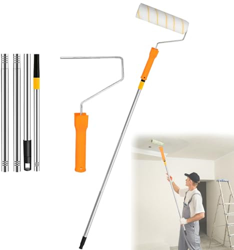 YushengTai Färgroller med teleskopstång, färgroller väggfärg, färgrulle teleskopstång 30–120 cm, teleskopstång målarrulle, färgrullsset, långt hushållsväggmålningsverktyg (1,2 m)