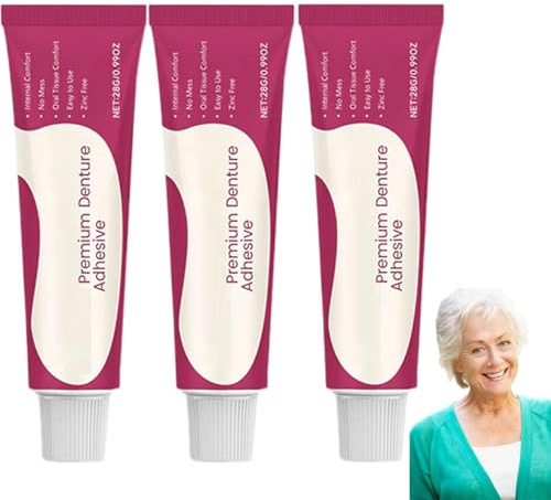 Adesivo per protesi premium, adesivo per protesi termoplastico per una tenuta di lunga durata, vestibilità sicura e comfort, adesivo dentale per uso tutto il giorno per denti finti (3 Pcs)
