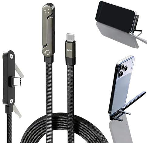 nnOuOnn Cavo di Ricarica USB C per Telefono con Supporto Pieghevole Invisibile, Cavo Dati Ricarica Veloce 240W con Supporto Laterale, Accessori Flessibili per Telefono, Piatto 5FT/150cm (1Pcs Black)