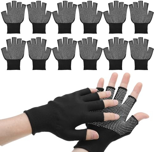 GEEHUA 6 pares de guantes de verano medio dedo para hombre, guantes negros sin dedos, guantes de ciclismo medio dedo para hombre y mujer, guantes deportivos cortos para conducir, golf, ciclismo