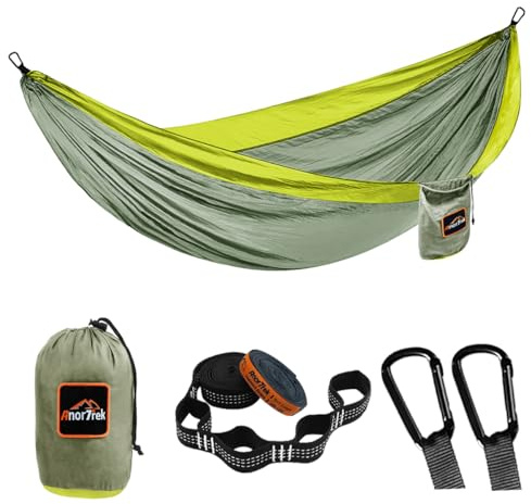 Anortrek Outdoor Hängematte 2 Personen 300x200 cm [249kg Tragkraft] Ultraleicht – Camping-Zubehör mit Baumgurten, Atmungsaktive Nylon Reisehängematte für Wanderung & Garten