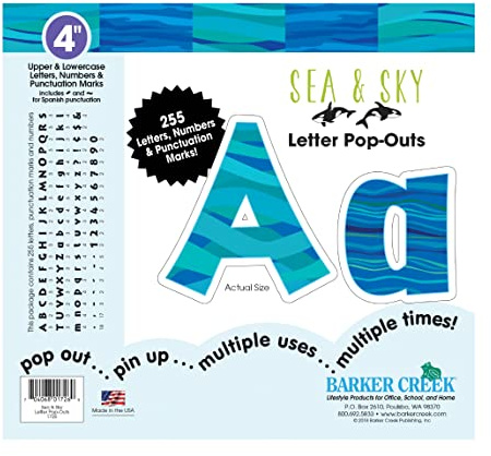 Barker Creek Letter Pop-Outs, 4 Sea & Sky, Multicolor Designer Letters for Bulletin Boards, Breakrooms, Reception Areas, Signs, Displays, and More! 4, 255 Characters per Set (1726)