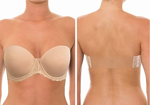 YANDW Strapless Lightly Padded Full Figured Coverage Bra Clear Back Multiway Invisible Straps Backless Brassiere for Women, Nude, 40F