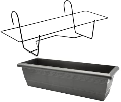 CABLEPELADO Jardinera 60cm con Soporte de Metal, Balconera 60 cm, Soporte metálico y Jardinera, Fabricada en PP Apto balcón, jardín, Patio, Interior o Exterior, 60 cm Largo, Color Negro