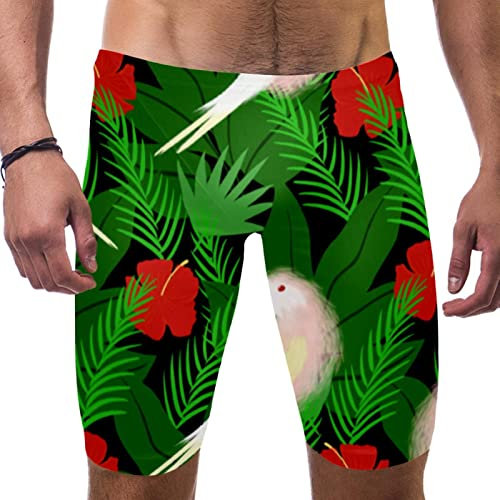 HUI JIN SHOP Badeanzug mit Vogel mit Blättern für Herren und Jungen, Wettkampf-Schoß-Badeanzug, quadratisches Bein, Ausdauertraining, mehrfarbig, XXXL