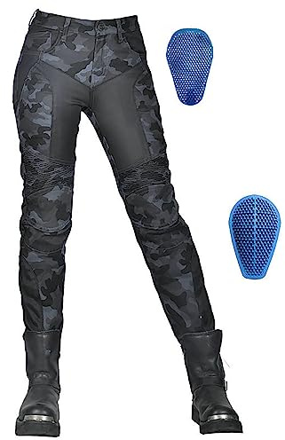 HULUV Damen Motorrad Reit Camouflage Jeans, Herren Armour Dirt Bike Motorradhose, Abnehmbare Upgrade Rüstung, Stretchstoff(Blue,L)