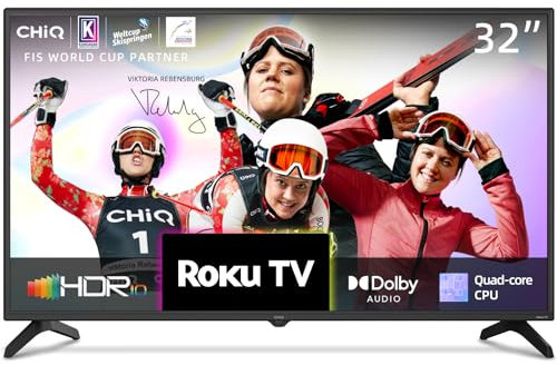 CHiQ ROKU TV L32G5NK, 32 Inch Smart, Small Tvs for Bedroom, Dolby Audio, Mobile Control, Voice Assistant, BBC, Disney+, 2.4&5G WiFi, USB 2.0