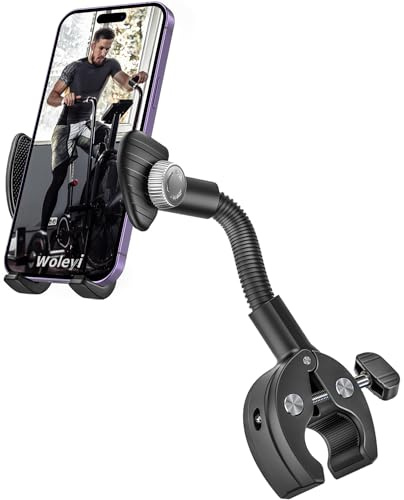 Gooseneck Spin Bike Phone Holder, Cell Phone Mount Exercise Bike Handlebar Clamp for Stationary Bicycle, Treadmill, Microphone Stand, for iPhone Air 17 Pro Max 16 15 14 13 12, S25, 4.7-7 Smartphones