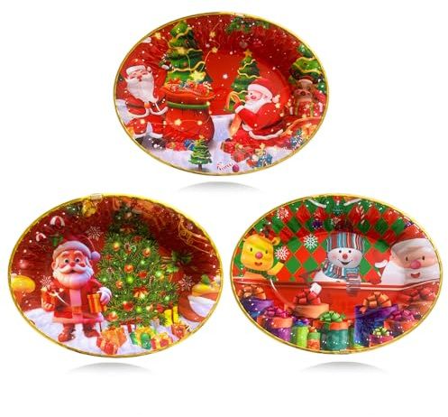 BOOSHMall 3 Stück Weihnachtsteller, 26 * 19cm Teller für Weihnachten, Nikolaus Teller, Wiederverwendbare Unterteller mit Weihnachtlichen Motiven, Gebäckteller Weihnachten Tischdekoration