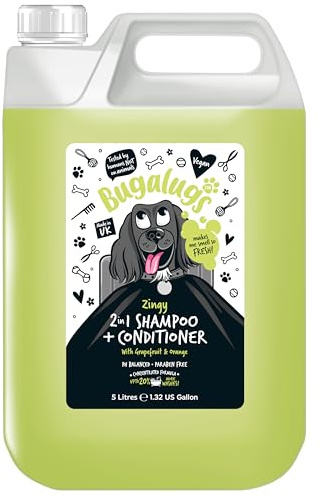 Bugalugs 2 in 1 Zingy Grapefruit & Orange Dog Grooming Shampoo & Conditioner for Smelly Dogs, Best Puppy Shampoo, Professional Groom, Vegan Pet (5 Litre)