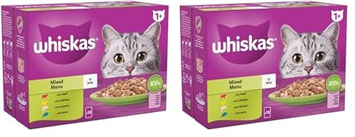 Whiskas 1+ Mixed Selection in Jelly Pouches, Adult Cat Food (12x85g) (Pack of 2)