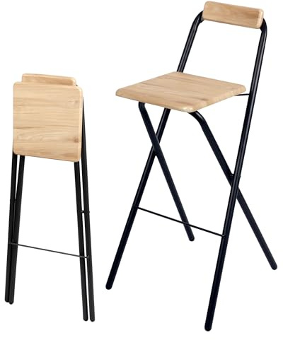 Barhocker klappbar mit Metall Gestell Belastbarkeit 120 kg - 98 x 48 cm - Metall Tresenhocker faltbar mit Holz Sitzfläche - Barstuhl Stehstuhl Stehhilfe Bügelhilfe für Bar und Tresen mit Rückenlehne