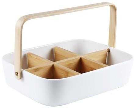 Bol à fruits, plateau de service divisé en céramique avec couvercle et poignée, boîte à collation, récipient à charcuterie, plateaux à collation portables for bonbons, fruits, noix, collations, for fê