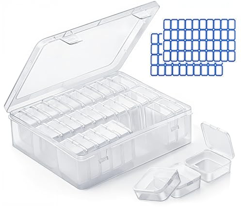 YIMETOP 30 cajas de almacenamiento transparentes de 5,5 x 5,5 cm – Tapa abatible para piezas pequeñas, perlas, joyas y tornillos, cajas clasificadoras de plástico
