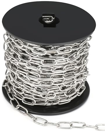15M Edelstahlkette, 1.5mm hängende Kette, Jack Chain, Metallketten sind anpassbar für hängende Vogelfütterer/Hundeleinen/Schilder & DIY Projekte (1.5mm mit Spule)