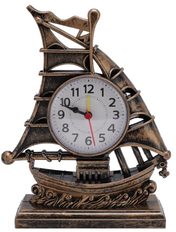 KKPLZZ Sailboat Figurine Clock, Antique Decorative Nautical Theme Timekeeper for Home Decor Shelf Desk Mantel