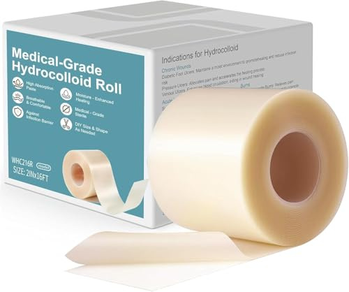 Rayyl Hydrokolloid Pflaster Rolle 5cm x 1.5M, Selbstklebender Hydrocolloid Tape Bandages, Wasserdicht & Schneidbar Hydrokolloid Rolle für Akne, Blasen und Kratzer