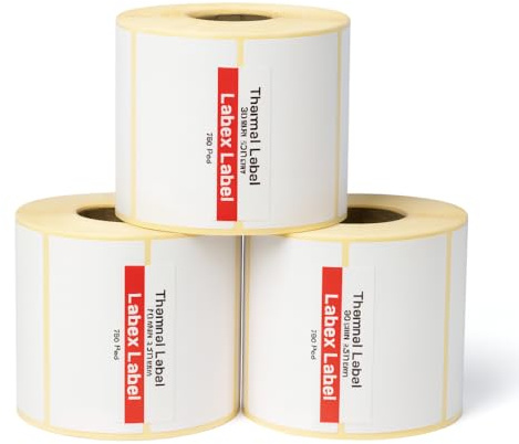 Labex label Lot de 1000 étiquettes thermiques autocollantes blanches - 60 x 40 mm - Rectangulaires - Pour imprimante à transfert thermique, expédition et logistique (blanc, 1 rouleau)