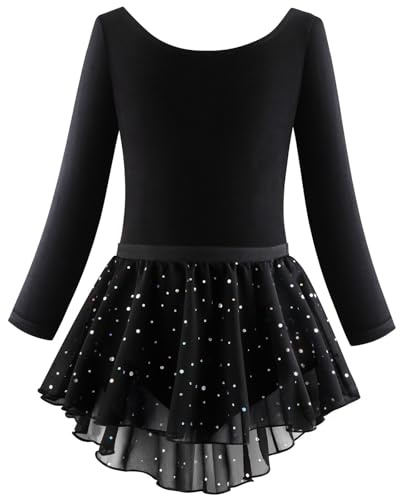 Vestito da Balletto Manica Lunga Gonna Danza Classica Morbido Cotone Body Danza con Chiffon Bimba Ginnastica Artistica Pattinaggio Artistico Vestito Ballerina Leotards