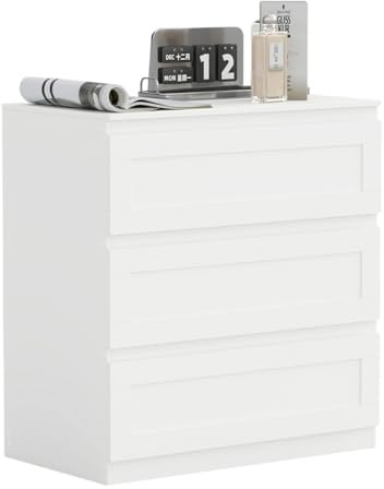GOKHOMX Commode Blanche à 3 Tiroirs, Commode Chambre Adulte et Enfant, Meuble de Rangement Moderne Table de Chevet Meuble a Tiroir pour Chambre Salon Entrée Bureau, 70x40x75cm