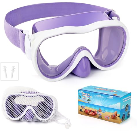 WAVE Kids Swim Goggles, Snorkel Mask Diving Mask Swimming Goggles with Nose Cover and Elastic Straps Cover & Mesh Bag & Ear Plugs