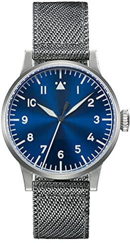 Laco Pilot Watch Memmingen, orologio da polso da uomo, cinturino in nylon grigio, vetro zaffiro, Ø 42 mm, ETA 2801.2 (elaborato) carica manuale, cassa inclusa - 862083, Bracciale